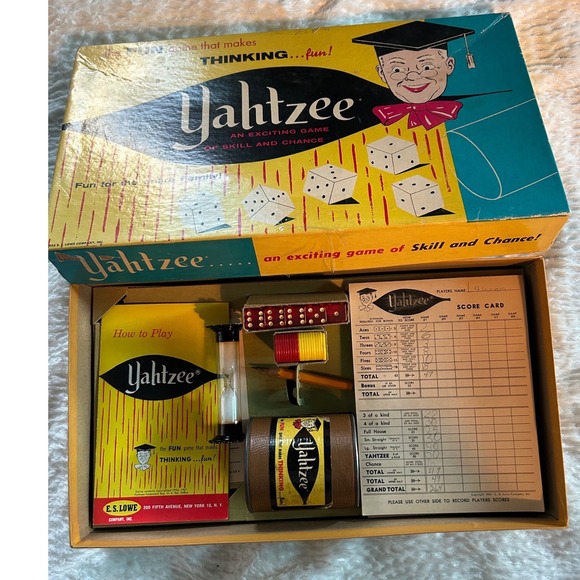 E.S. Lowe Other - Vintage 1961 Yahtzee Board Game E.S. Lowe Co No 950 Classic Dice Game Complete